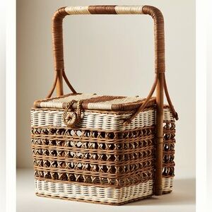 NEW Anthropologie Nina Handwoven Wine Picnic Basket